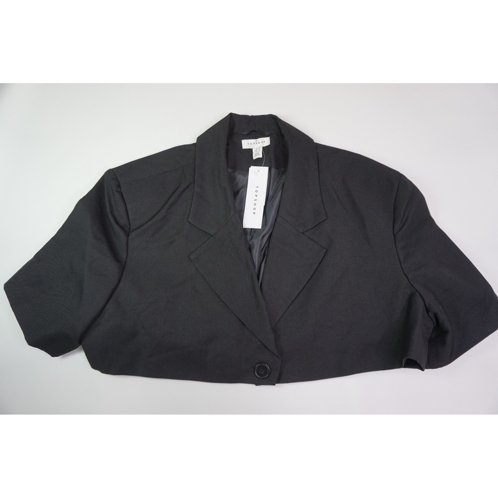 RARE NWT TOPSHOP BLACK CROPPED SHORT BLAZER JACKET ASOS SZ 14 US 18 UK 46 EUR